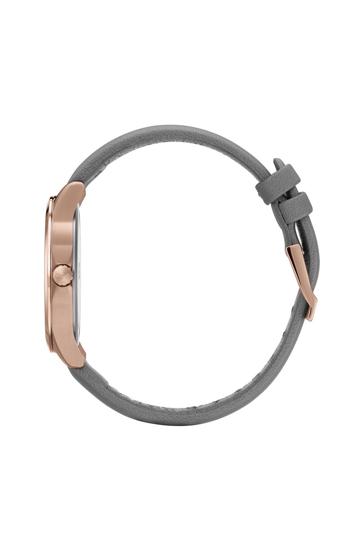 HUGO - Carnation-gold-effect watch with reverse-logo dial Product Image
