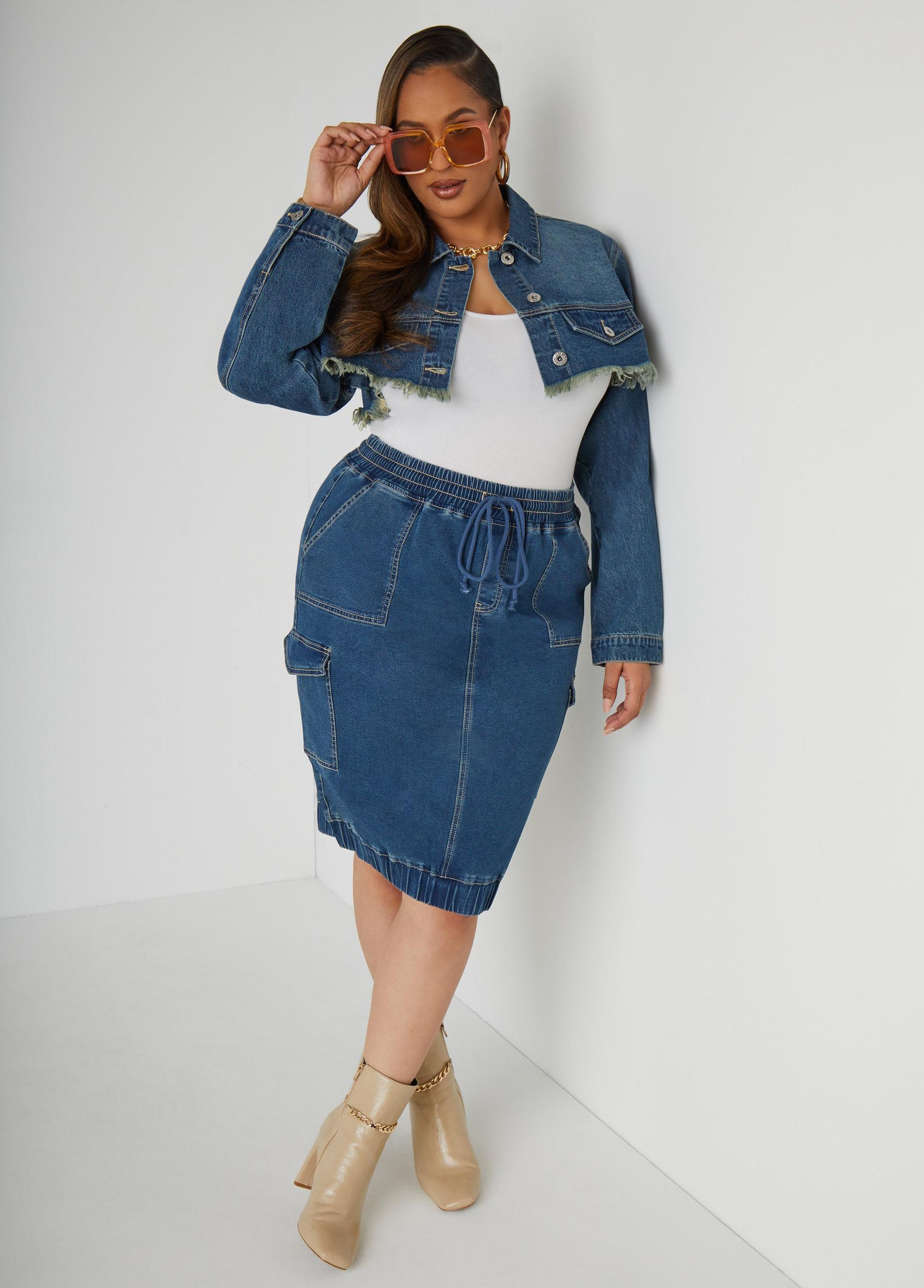 Cropped Fray Trimmed Denim Jacket Product Image