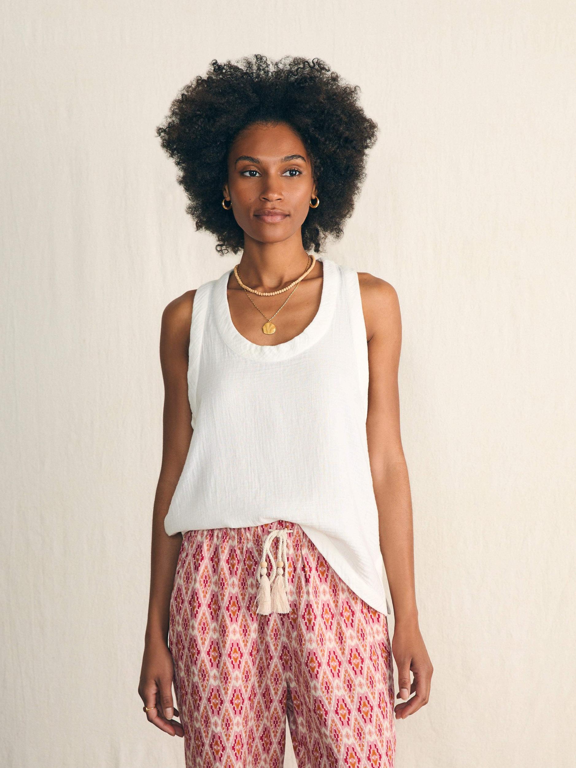 Dream Cotton Gauze Scoop Neck Tank - White Product Image