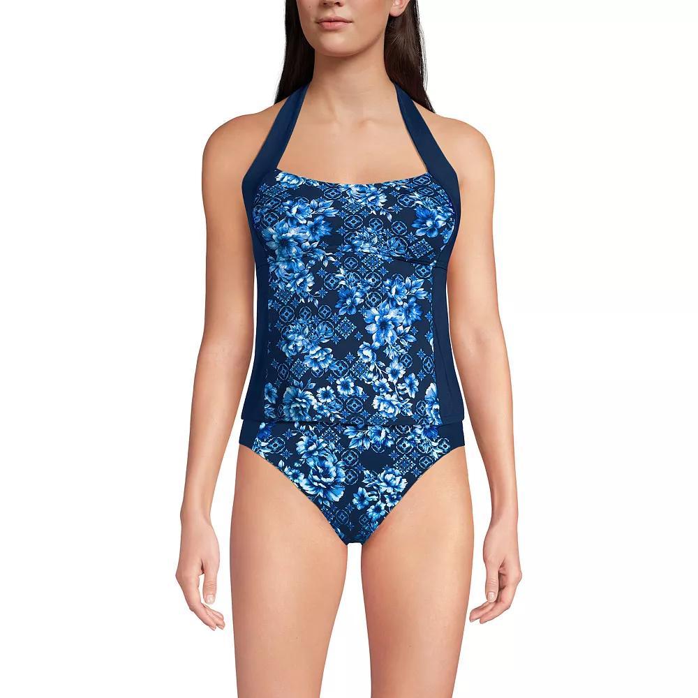 Women's Lands' End Seamed Halter Swim Top, Size: 10, Deep  Blue Floral Product Image