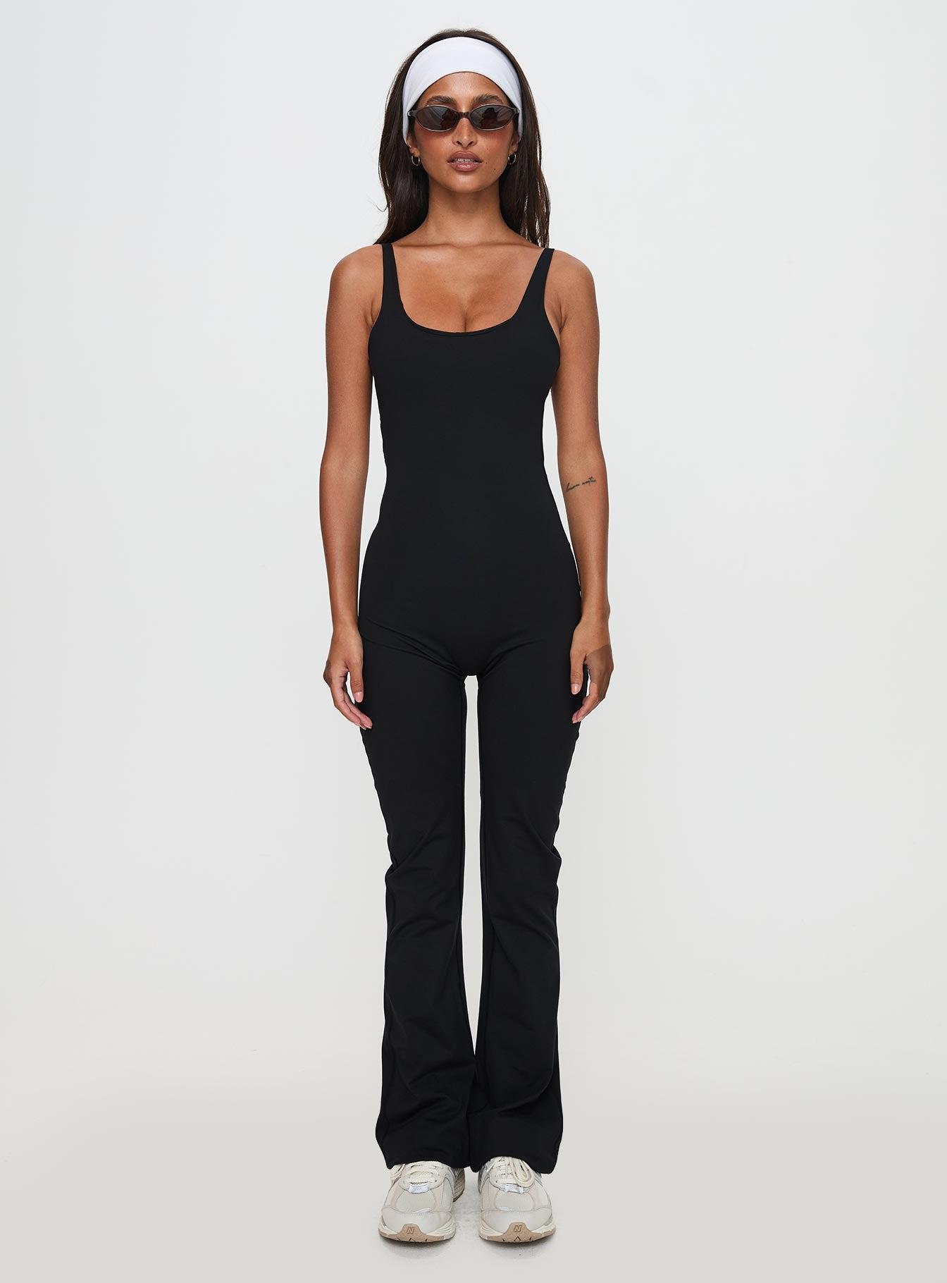 Full-time Flared Backless Active Romper Black Product Image