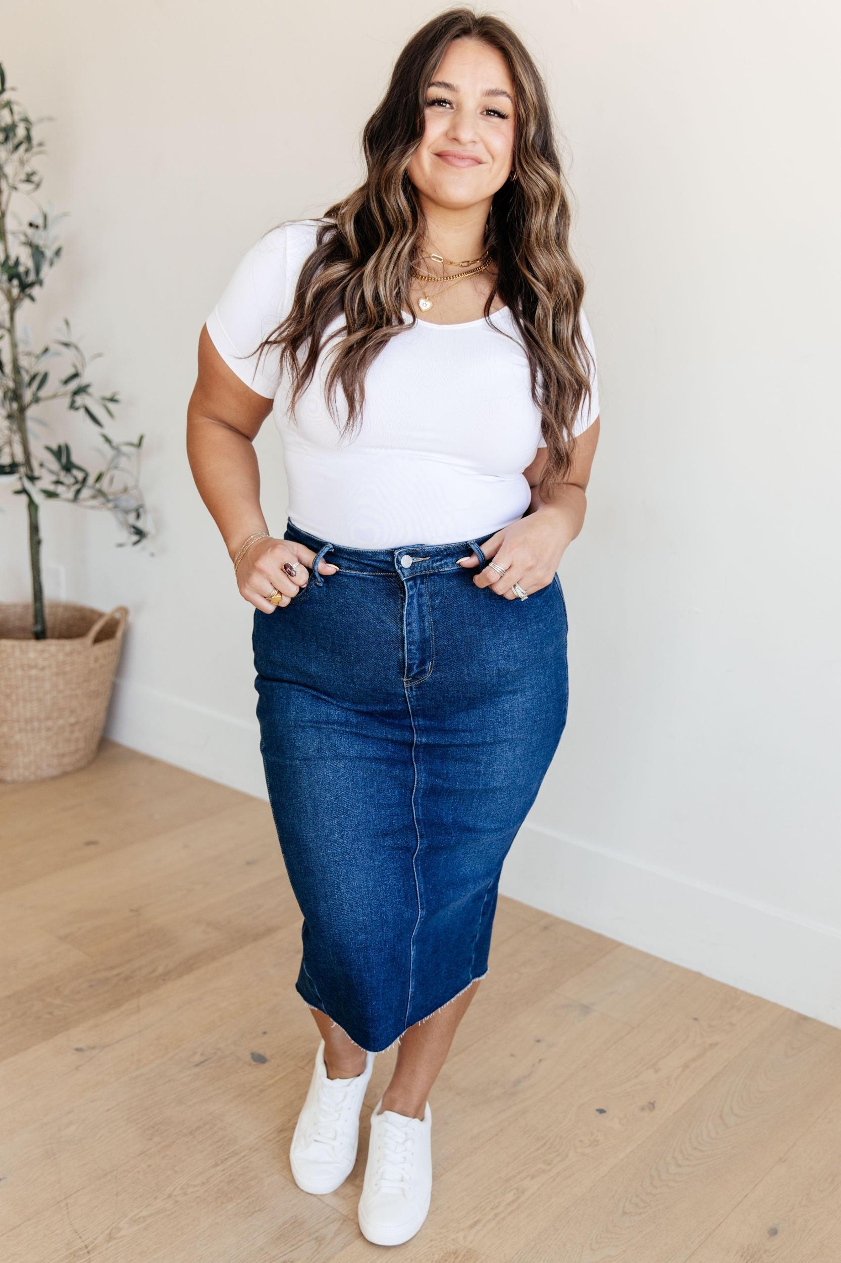Marcy High Rise Denim Midi Skirt Product Image
