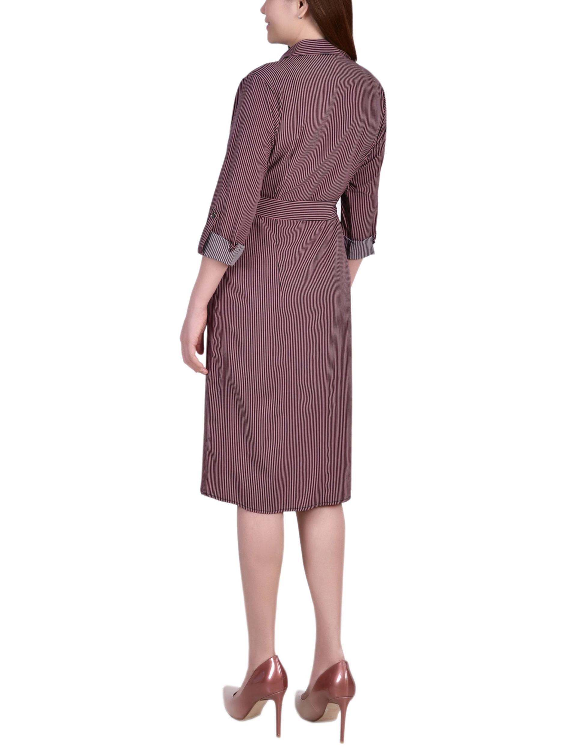 Cypress Inca Gold Navy Zigzag 3/4 Roll Tab Sleeve Belted Shirtdress - Petite Product Image