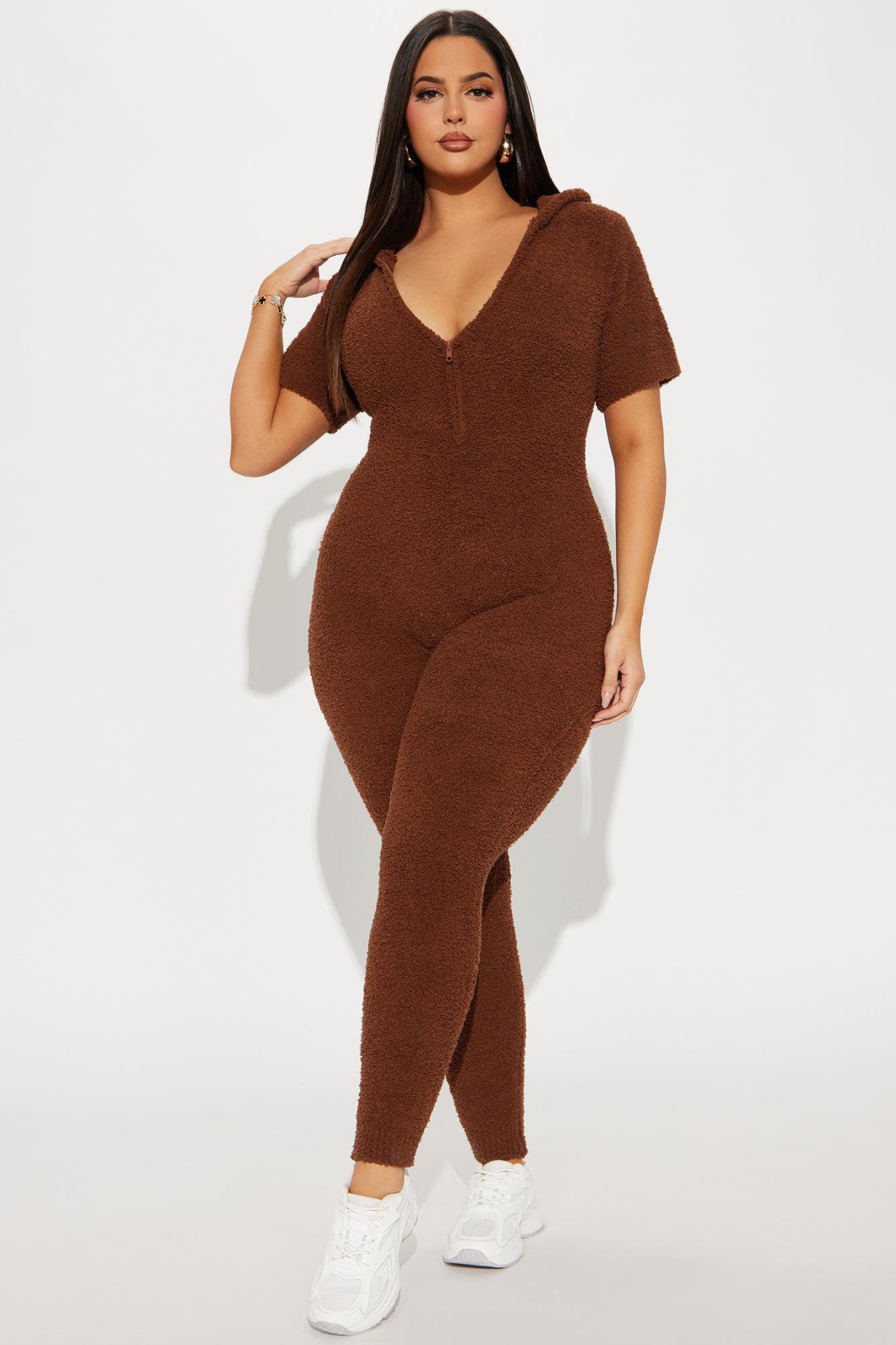 Cozy Era Short Sleeve Jumpsuit - Chocolate Product Image