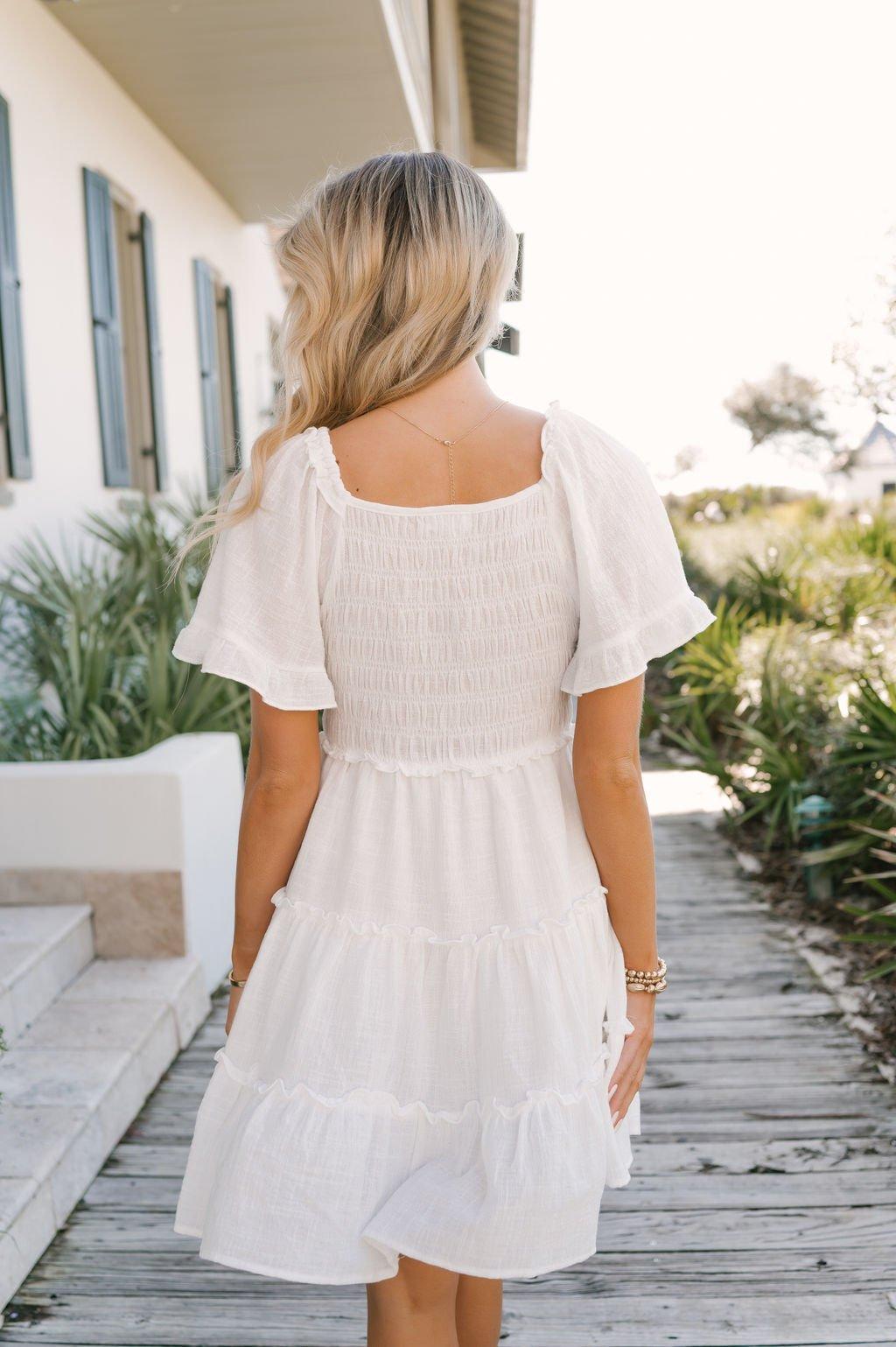 White Babydoll Tiered Mini Dress Product Image