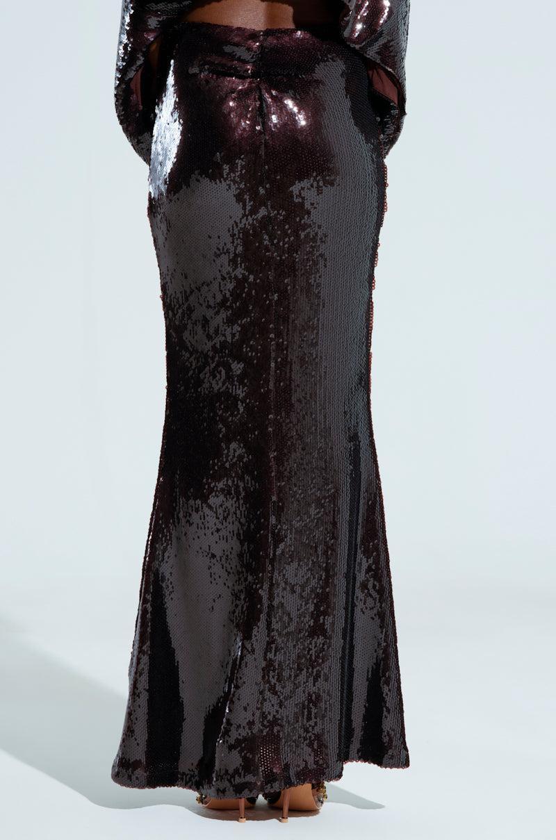 BELIEVE IN LOVE SEQUIN MAXI SKIRT IN BROWN Product Image