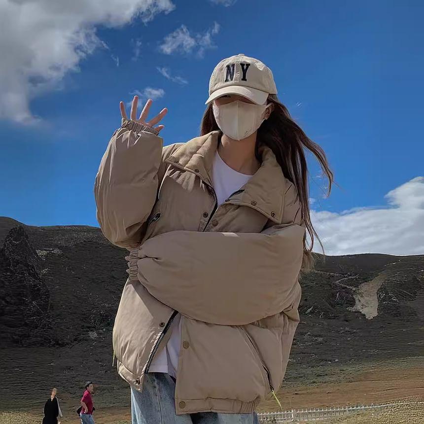 Collared Plain Puffer Jacket Product Image