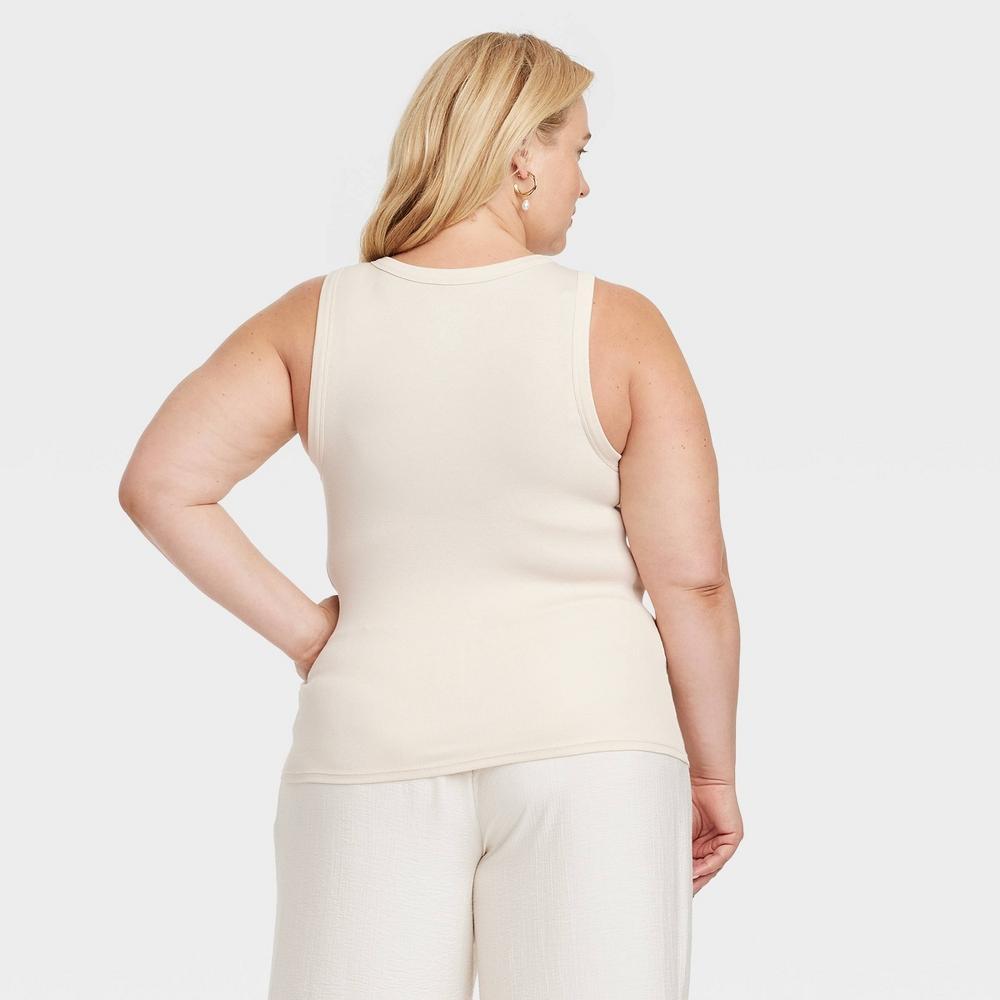 Women's Ribbed Tank Top - A New Day™ Cream 2X: Cotton Modal Blend, Lightweight Pullover, Crew Neck Product Image