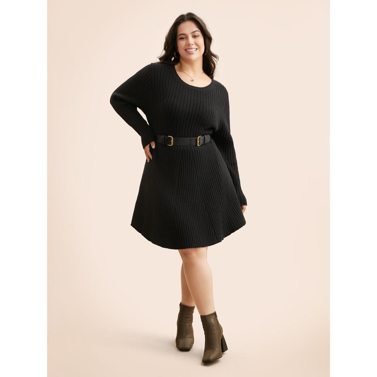 Plus Size Supersoft Essentials Pit Strip Wool Sweater Dress Black Women Casual Long Sleeve Everyday Sweater Dresses BloomChic 14-16/1X Product Image