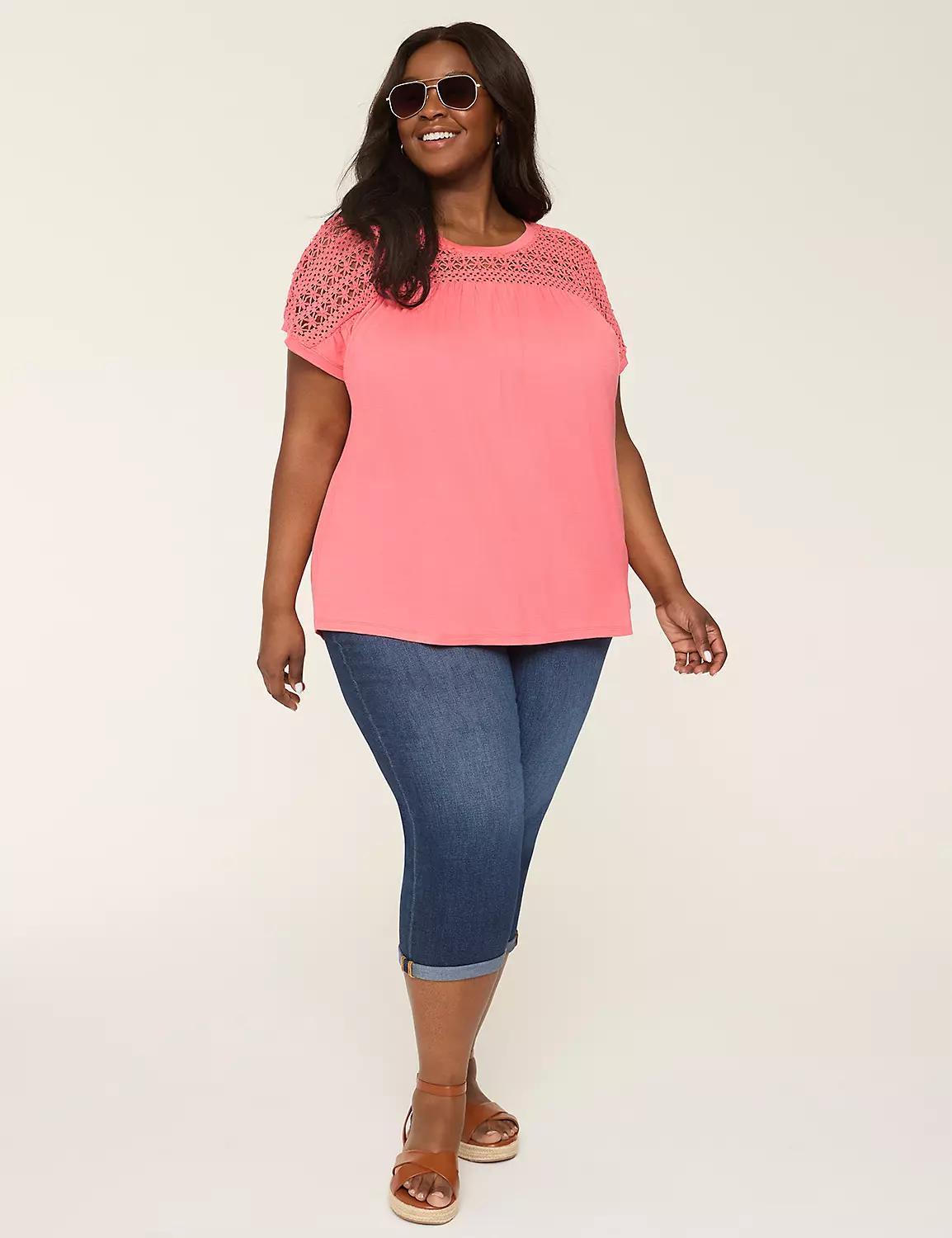 Crochet-Yoke Dolman-Sleeve Top Product Image