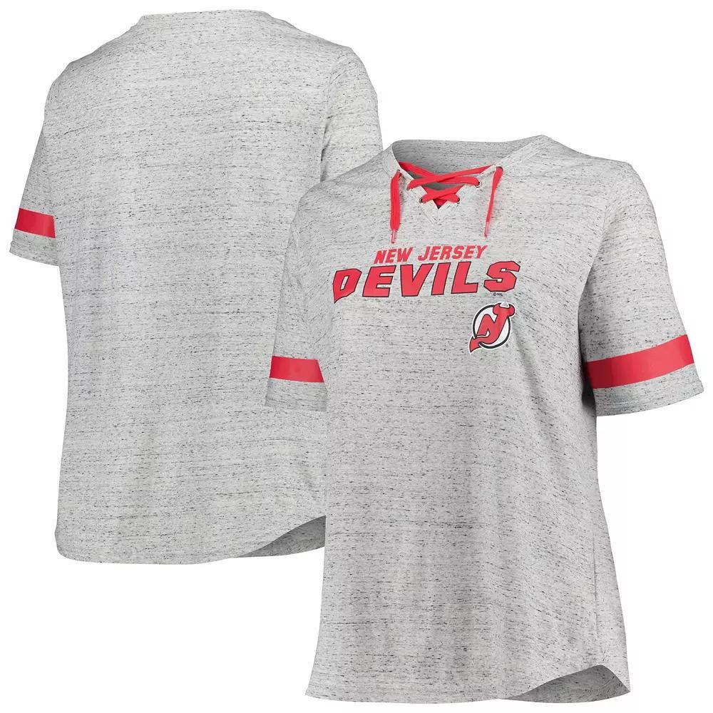 Women's Fanatics Branded Heather Gray New Jersey Devils Plus Size Lace-Up  T-Shirt, Size: 2XL, Nhl Grey Product Image