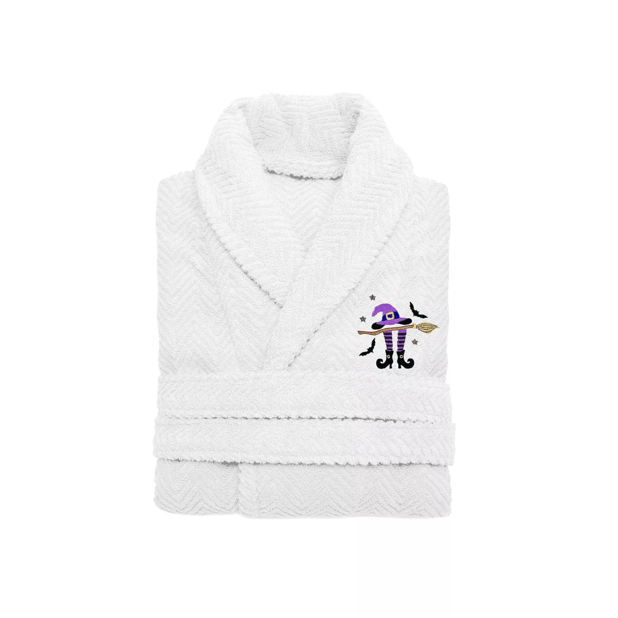 Linum Home Textiles Adult 100% Turkish Cotton Herringbone Weave Embroidered Bathrobe - Hat-Broom-Legs, Women's, Size: Small/Medium, White Product Image