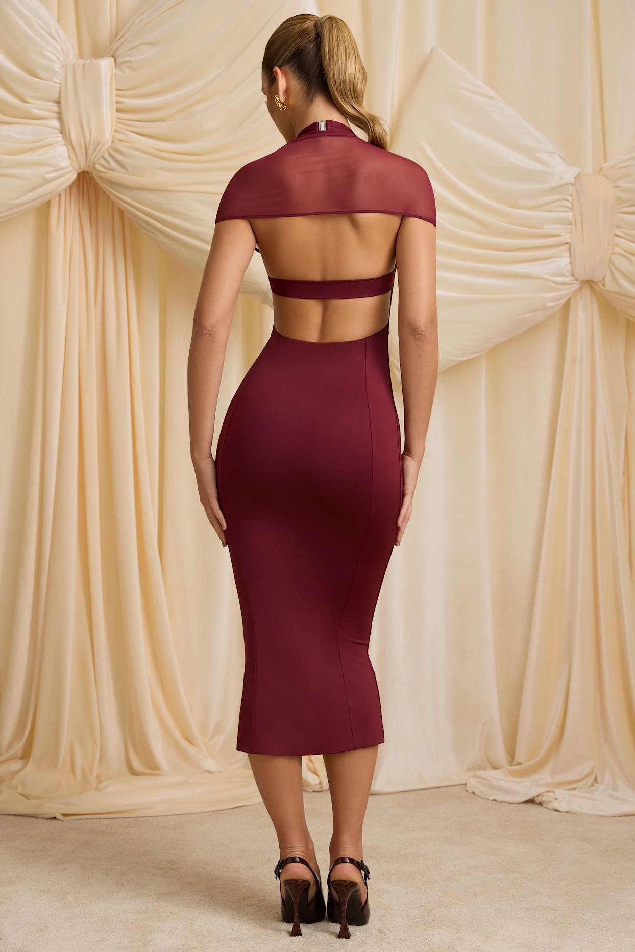 Slinky Jersey Open-Back Midaxi Dress in Wine Red Product Image