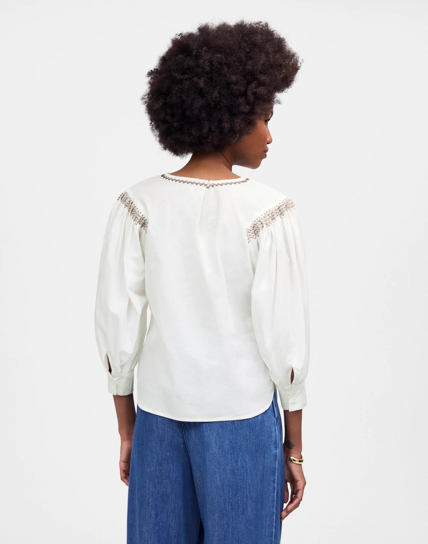 Embroidered Poplin Balloon-Sleeve Top Product Image