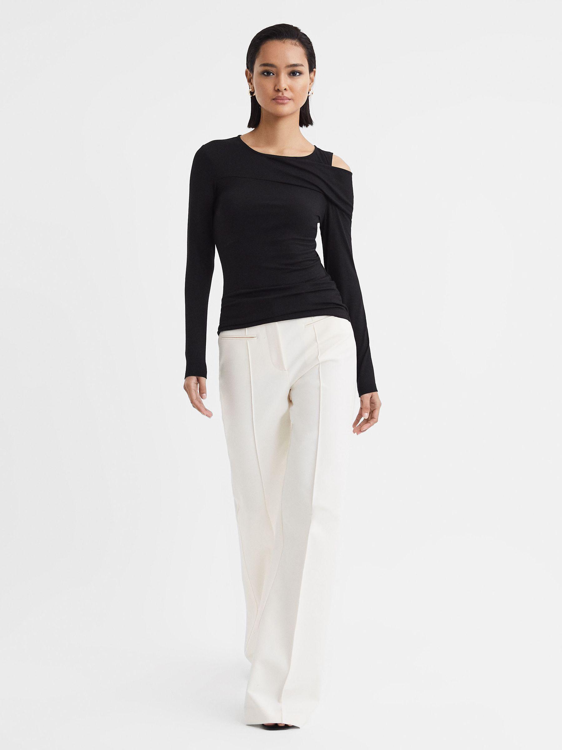 Draped Shoulder Top in Black Product Image