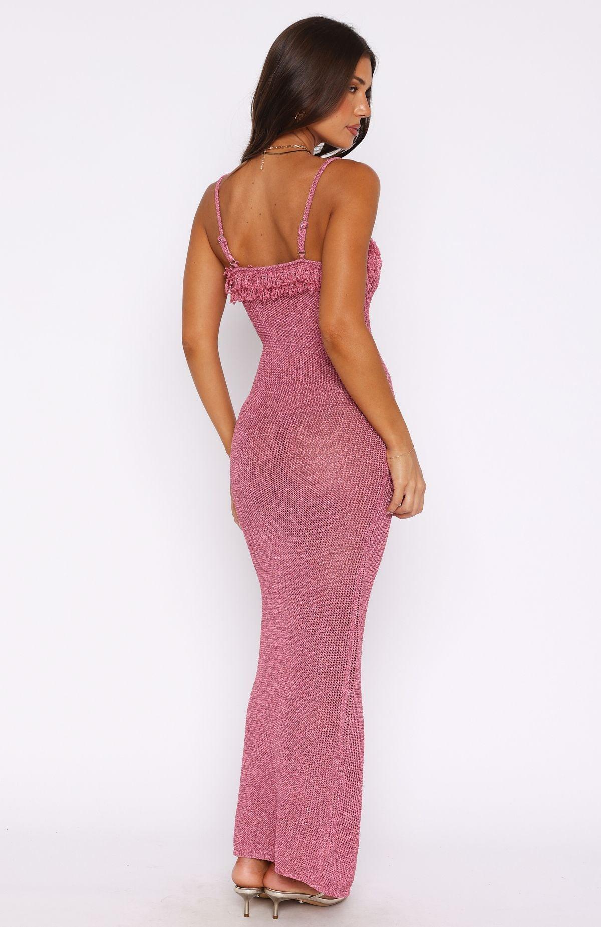 Sunset Dreamer Knit Maxi Dress Strawberry Pink Product Image