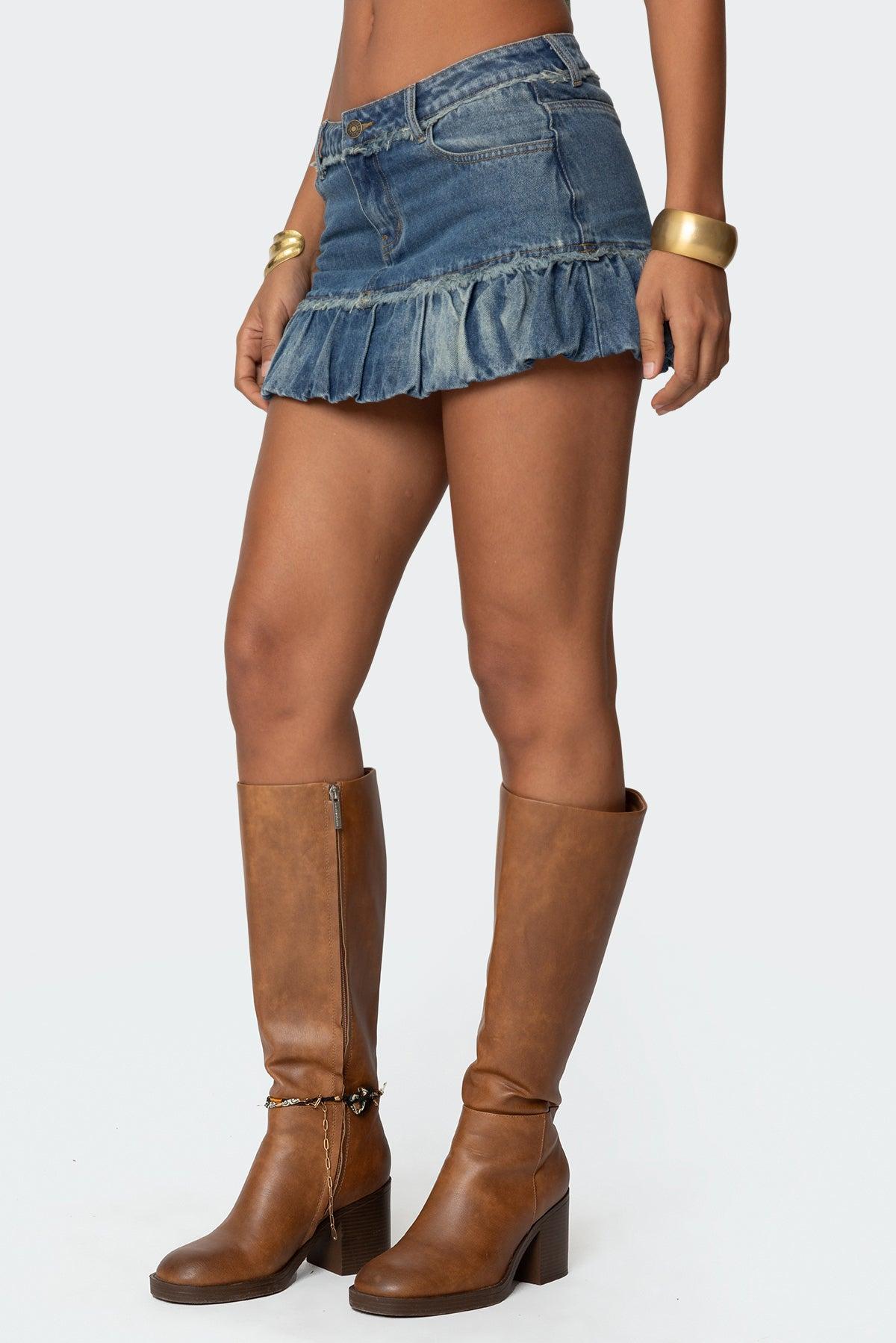 Bubble Hem Denim Mini Skirt Product Image