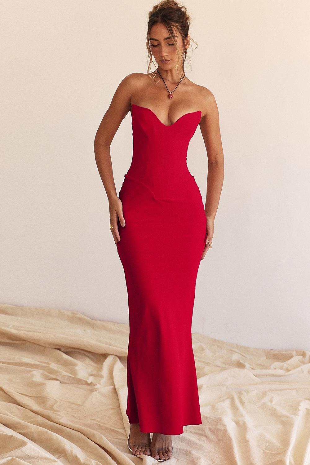Tamara Cherry Strapless Corset Dress Product Image