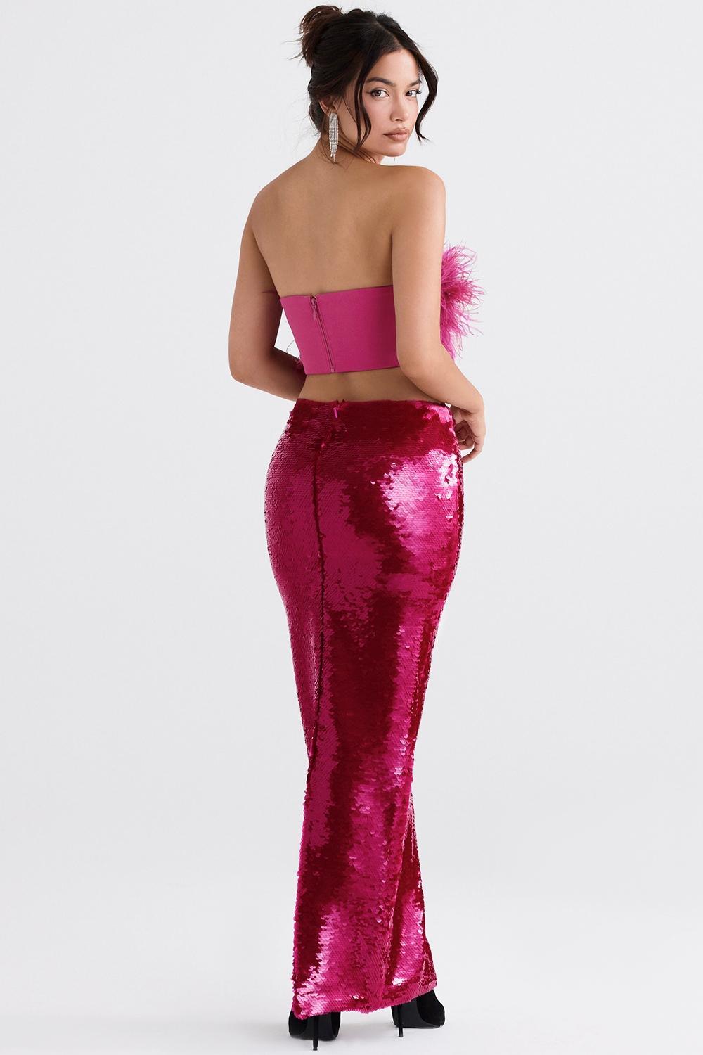 Teia  hot pink draped corset midi dress Product Image