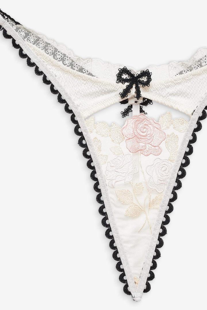 Evie Floral Thong Panty — White Product Image