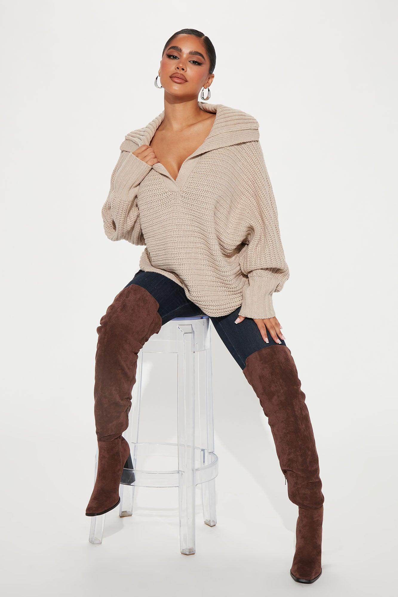 Cozy Rib Knit Collar Polo Sweater - Oatmeal Product Image