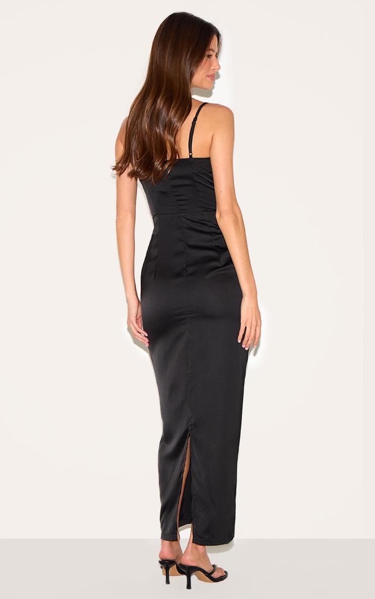 Black Strappy Satin Corset Drape Detail Midaxi Dress Product Image