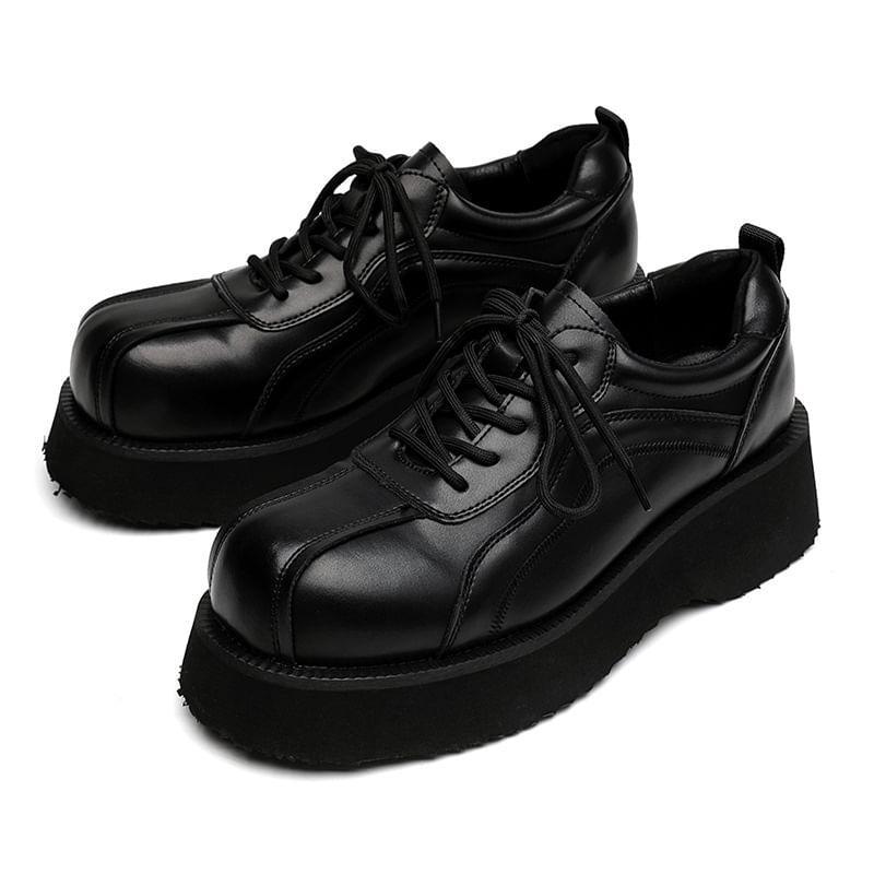Platform Plain Lace-Up Faux Leather Shoes Product Image