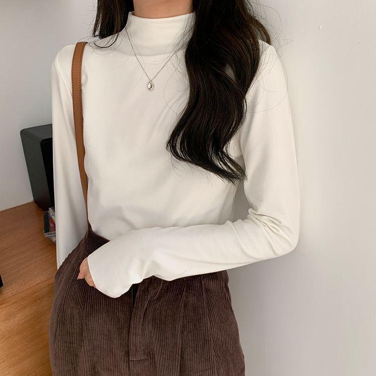 Long-Sleeve Mock Neck Plain Tee Product Image
