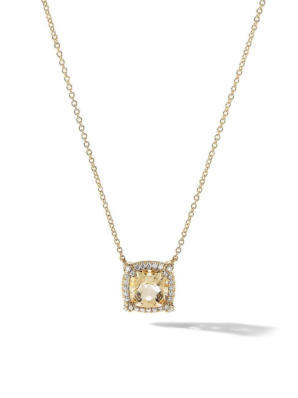 David Yurman Petite Chatelaine Pave Bezel Pendant Necklace in 18K Yellow Gold with Hampton Blue Topaz, 18 Product Image