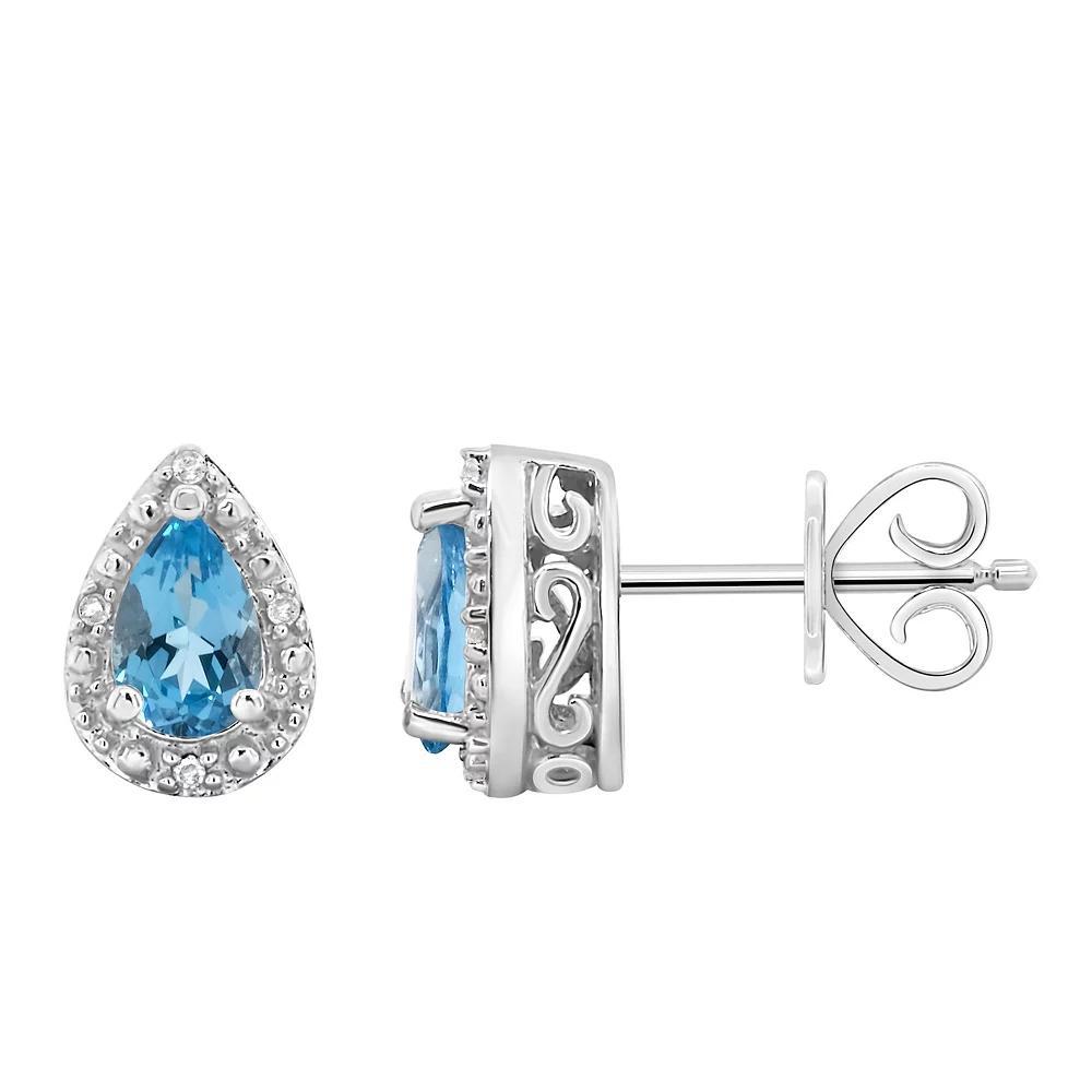 Celebration Gems Sterling Silver Pear Shaped Genuine Amethyst Diamond Accent Stud Earrings, Women's, Blue Topaz Product Image