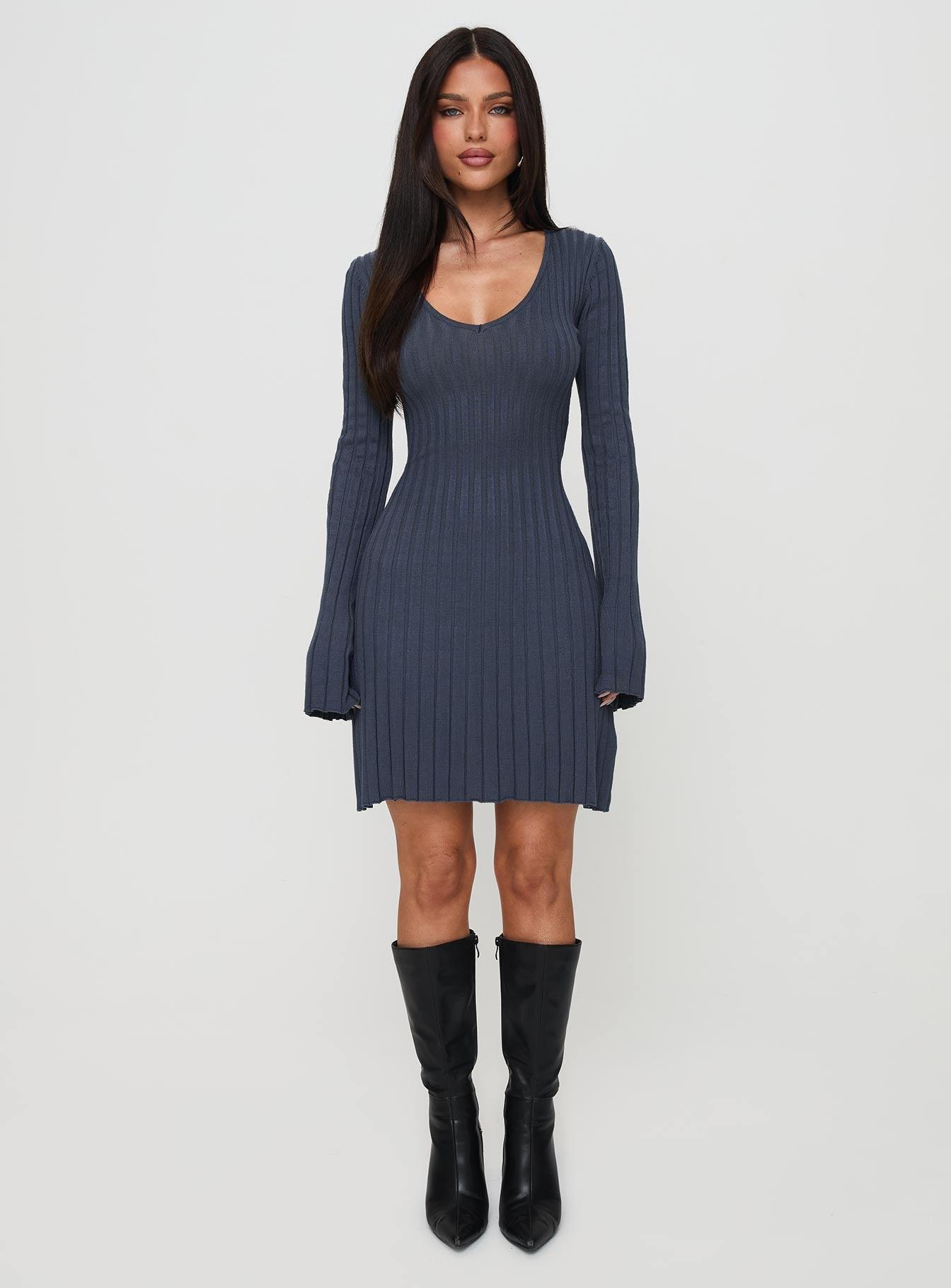 Liberte Ribbed Long Sleeve Mini Dress Charcoal Product Image