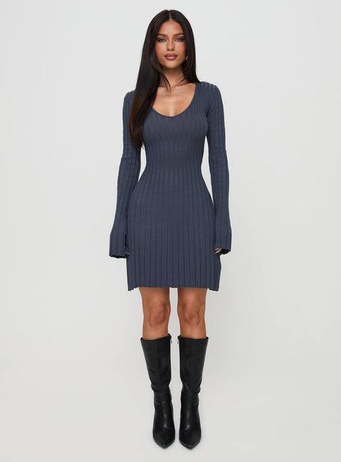 Liberte Ribbed Long Sleeve Mini Dress Charcoal Product Image