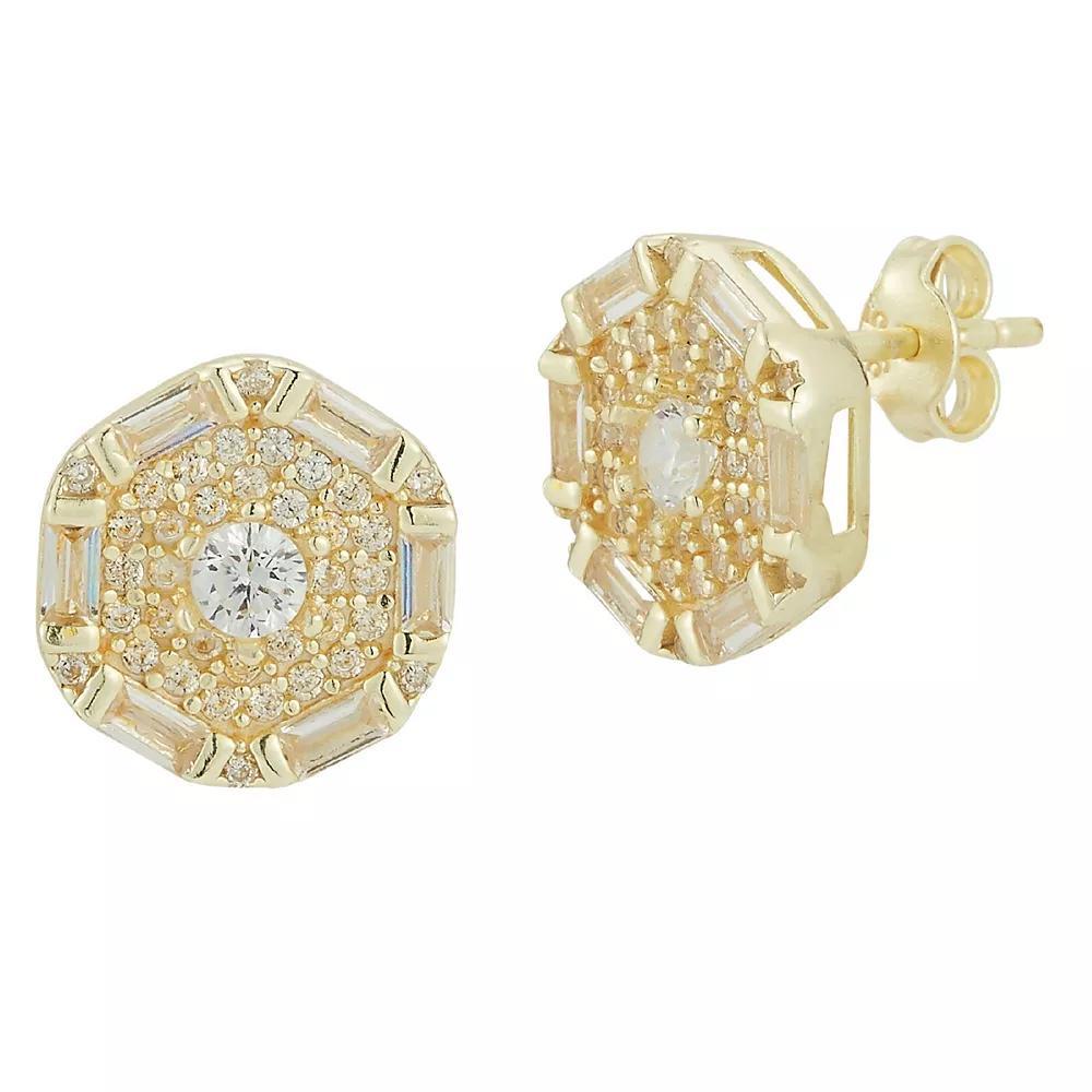 Sunkissed Sterling Cubic Zirconia Hexagon Stud Earrings, Womens, Gold Tone Product Image