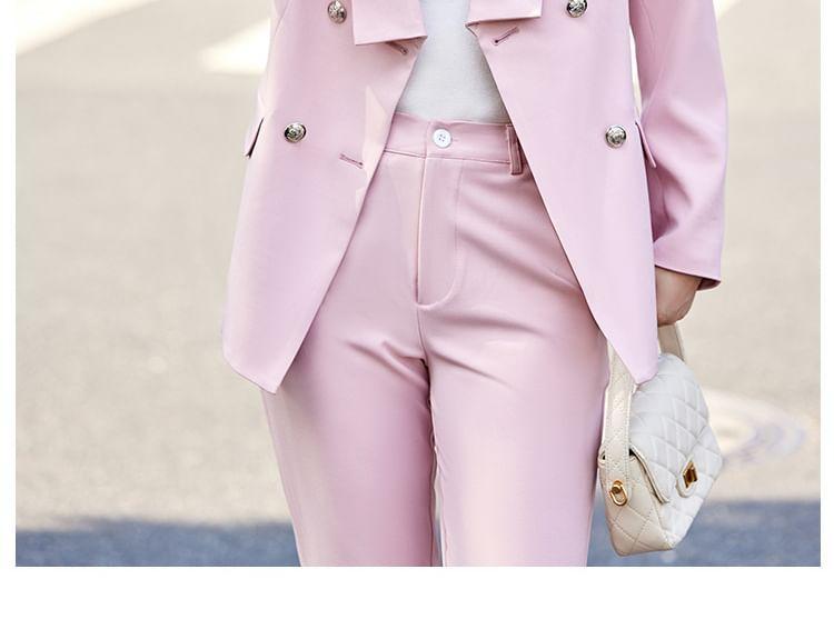 Lapelled Plain Double Breasted Blazer / High Waist Cropped Straight Leg Dress Pants / Set Product Image