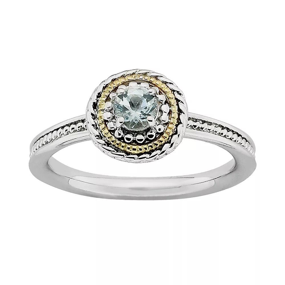 Stacks & Stones 14k Gold & Sterling Silver Aquamarine Textured Stack Ring, Women's, Size: 9, Blue Product Image