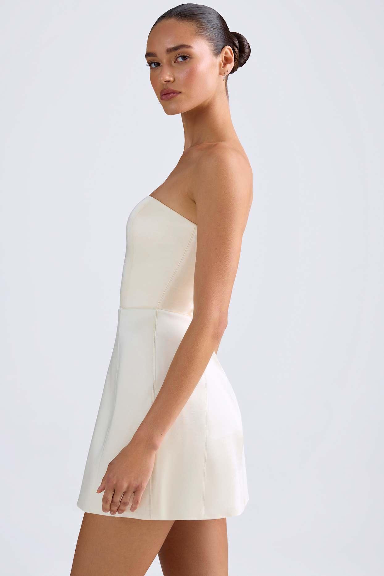 Bandeau Structured Tulip Mini Dress in Ivory Product Image