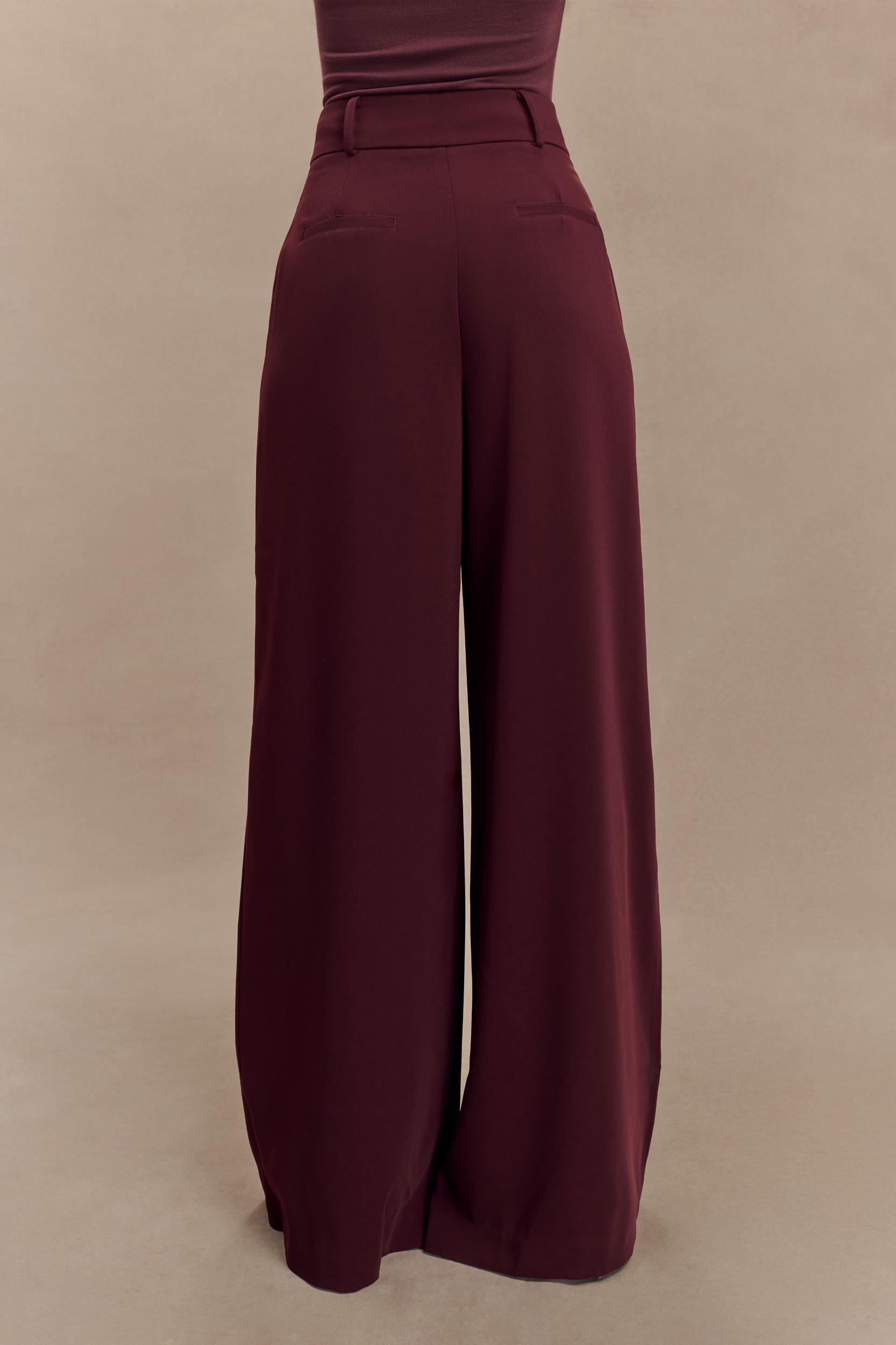 Jacqueline Pleated Wide Leg Pants - Mahogany Product Image