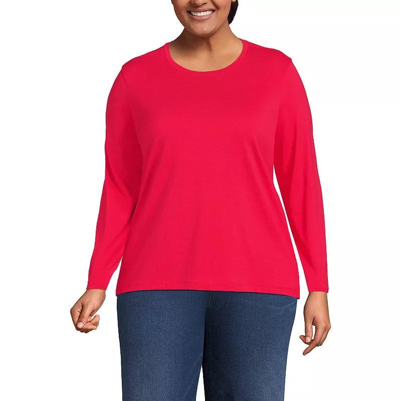 Plus Size Lands' End Long Sleeve Relaxed Supima Cotton Crewneck Tee, Women's, Size: 1XL, Ivory Black Stripe Product Image