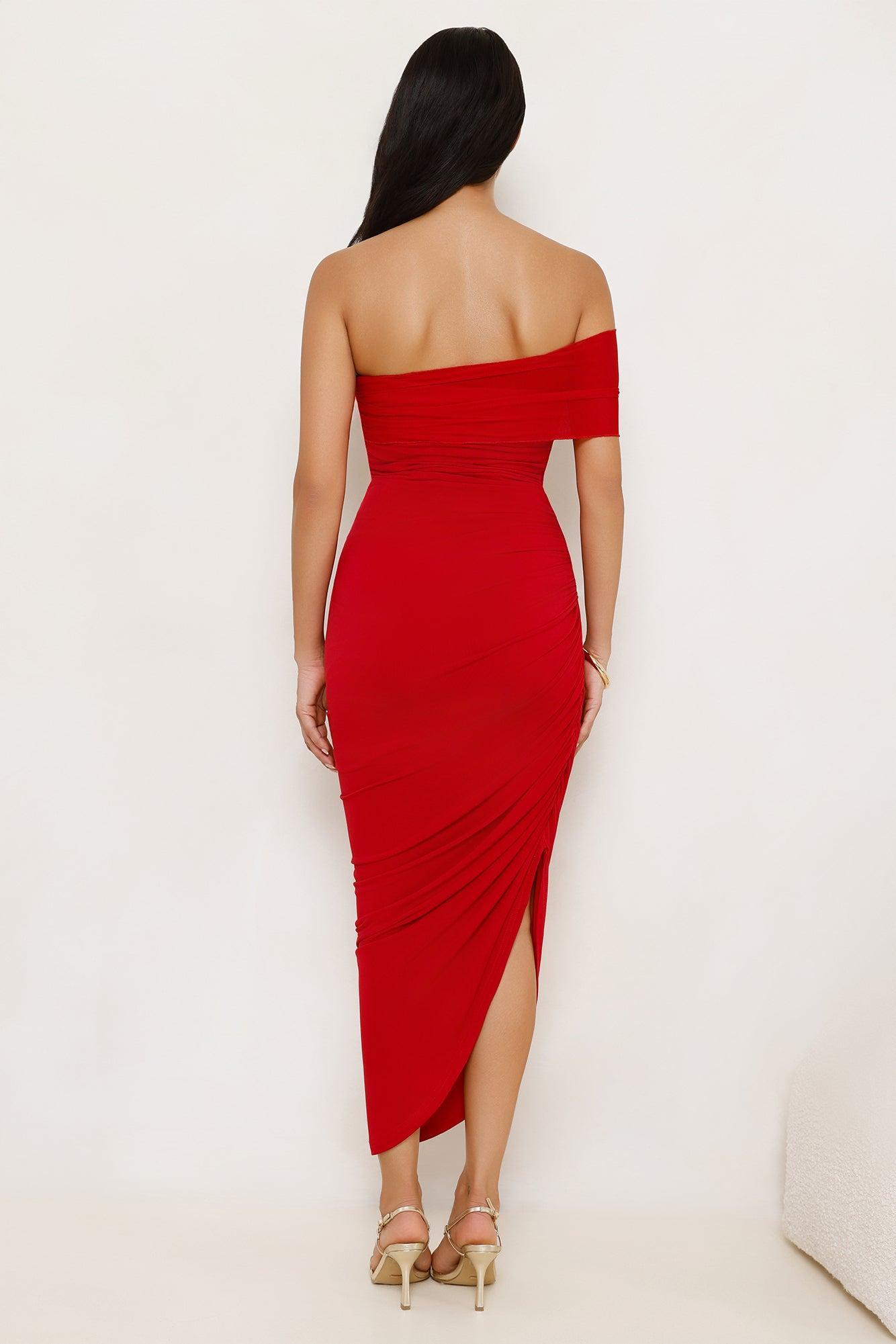 Plum Temptation Off Shoulder Midi Dress Red Product Image