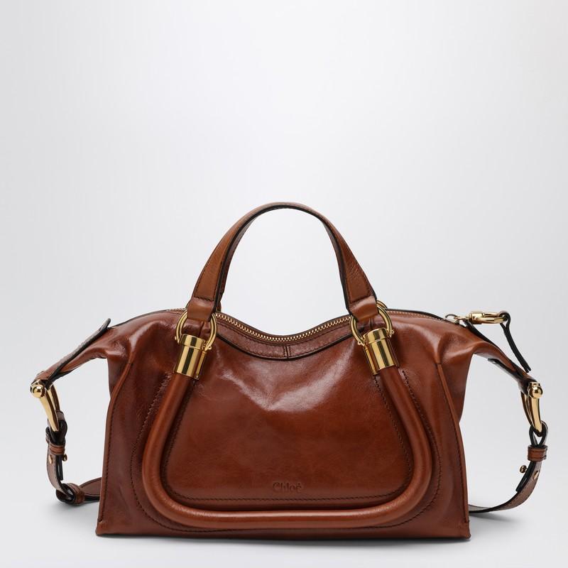 CHLOÉ Small Paraty 24 Bag In Shiny Brown Leather Product Image