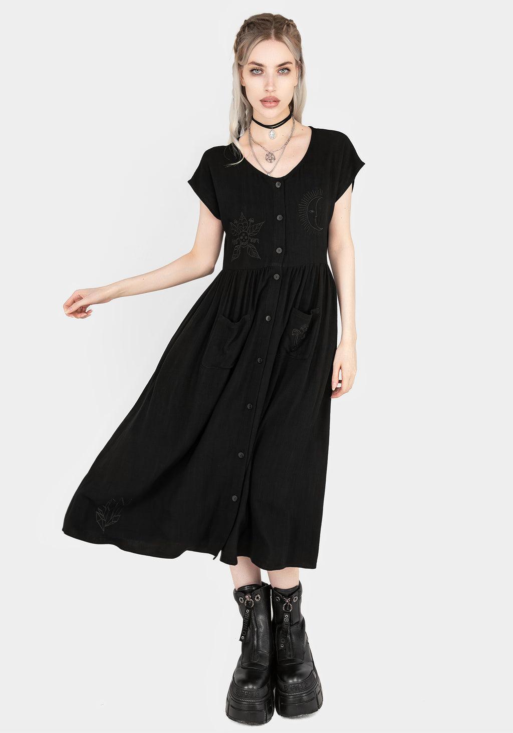 Scutellaria Embroidered Button Up Midi Dress Product Image