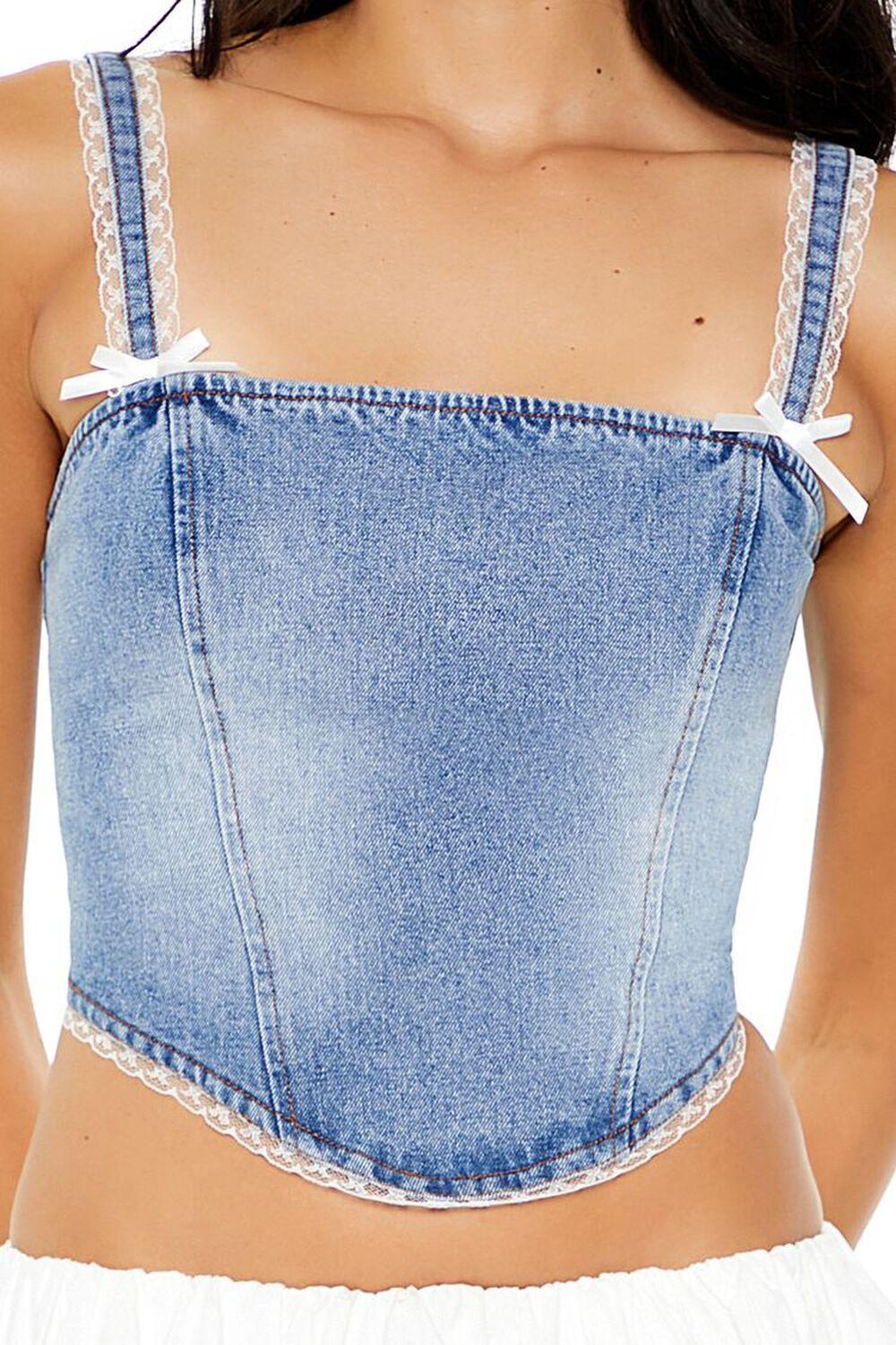 Lace-Trim Denim Bustier Cami | Forever 21 Product Image