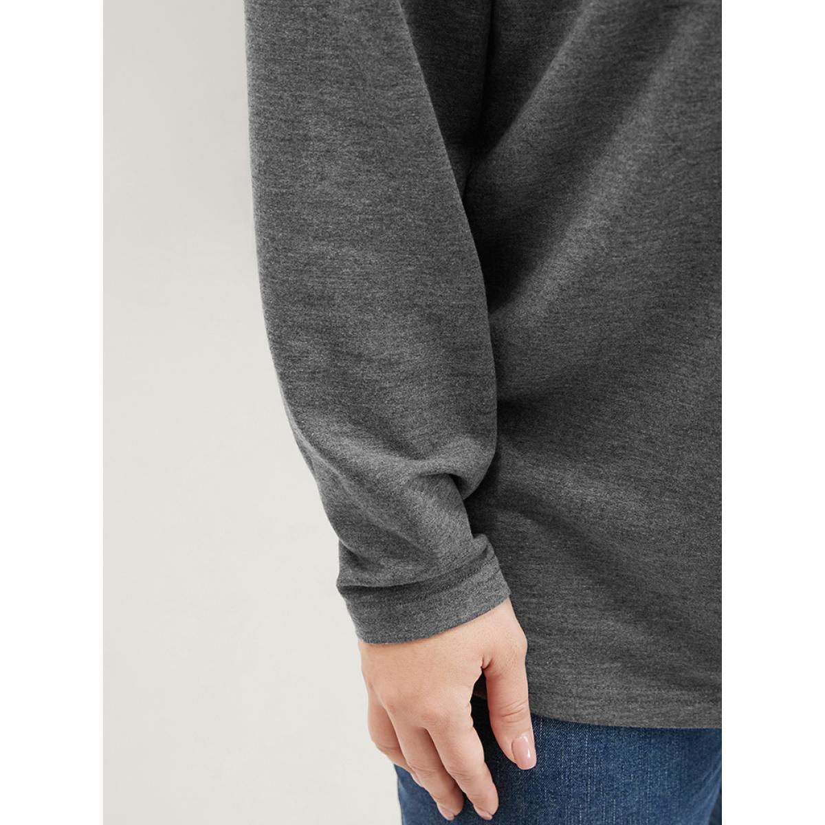 Plus Size Solid Crew Neck Button Detail Long Tee Gray Women Casual Button Plain Round Neck Dailywear T-shirts BloomChic 14-16/1X Product Image