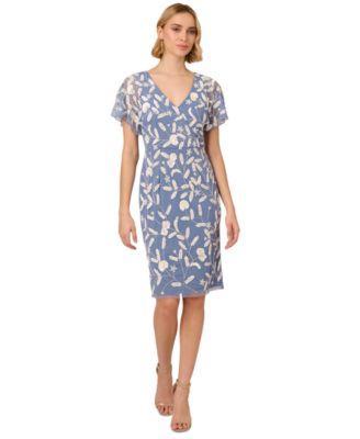 Adrianna Papell Womens Beaded Dolman-Sleeve Sheath Mesh Dress Product Image