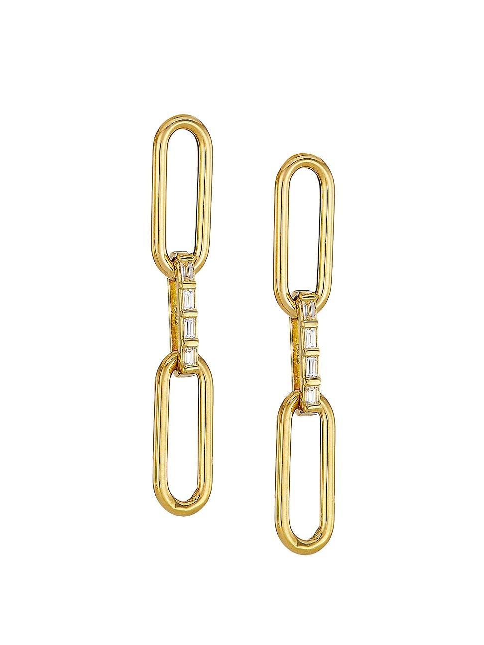 Womens Baguette Diamonds 14K Yellow Gold & 0.13 TCW Diamond Large Paper Clip Chain Earrings Product Image