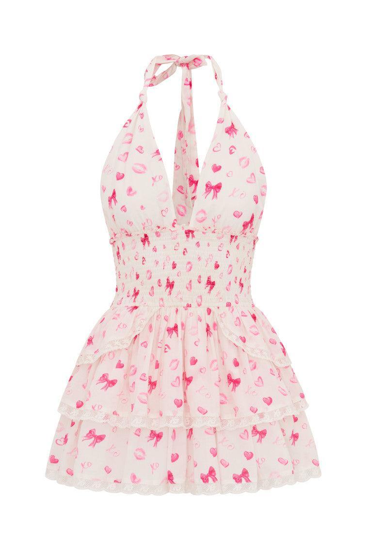 Deanna Bow & Kiss Print Halter Dress Product Image