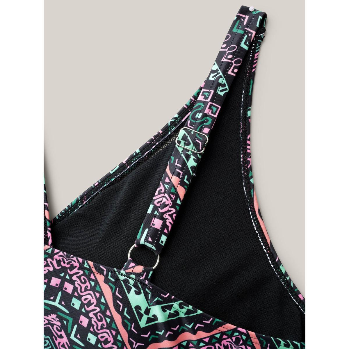 Plus Size Boho Print Webbed Ruched One-Piece Swimsuit Women's Swimwear Multicolor Beach Gathered Curve Bathing Suits High stretch One Pieces BloomChic 30/6X Product Image
