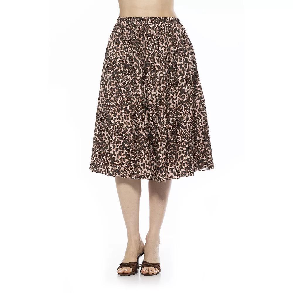 Women's ALEXIA ADMOR Isla Elastic Waist Shirred Midi Skirt, Size: Large, Leopard Product Image