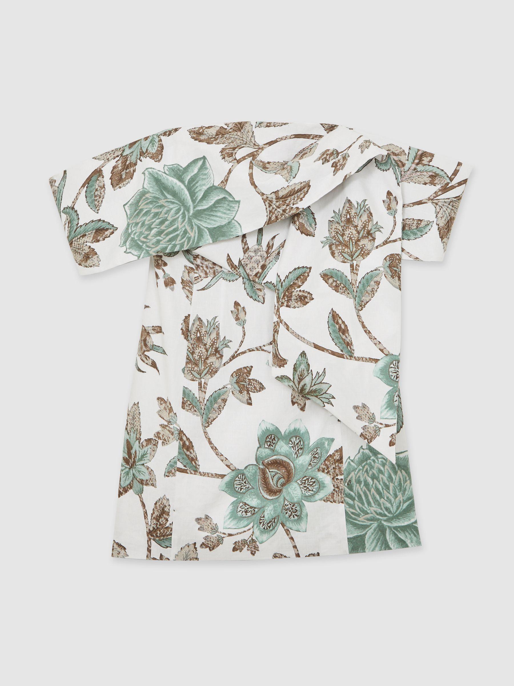 Sculpted Off-Shoulder Floral Mini Dress Linen-Cotton in Ivory Product Image