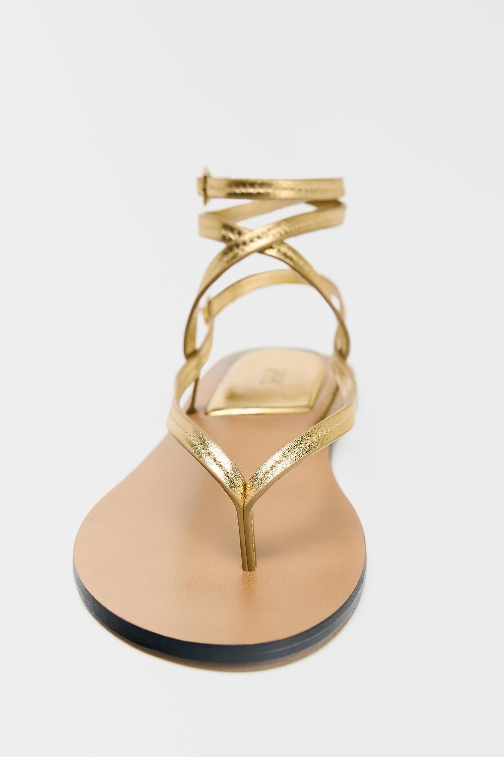 METALLIC EFFECT STRAPPY LEATHER SANDALS Product Image